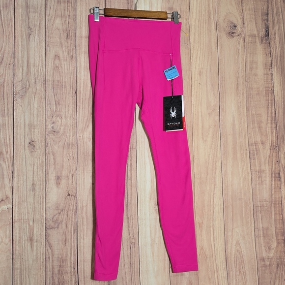 Spyder Active Pink Chafe Resistant Zip Pocket Leggings Size Small NWT - Picture 1 of 14